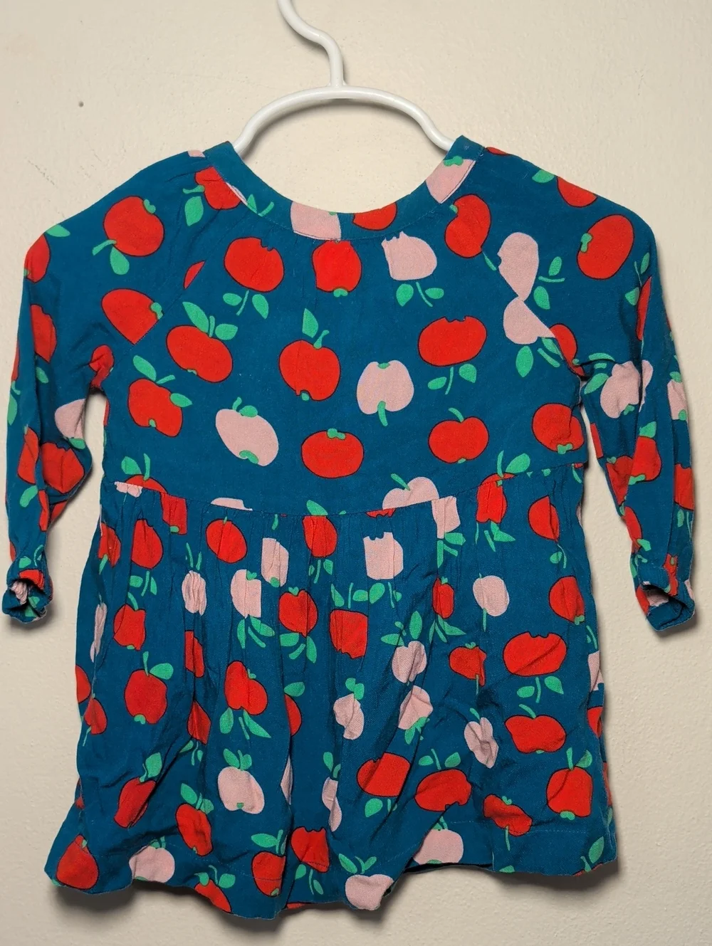 Hanna Andersson Apple Print Woven Dress Blue Red Long Sleeve Baby Girl 6-12M